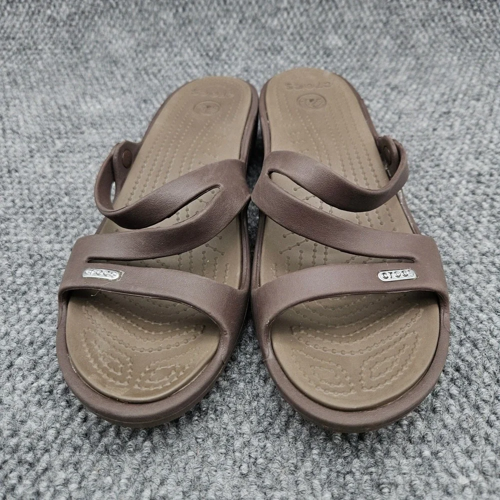 Crocs Patricia (Women's 10) Brown Sandals Wedge Strappy Comfort Slides Beach